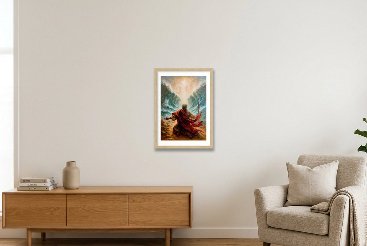 The Waters Heard His Name — A3 (30×42cm, 12×17") Oak Frame