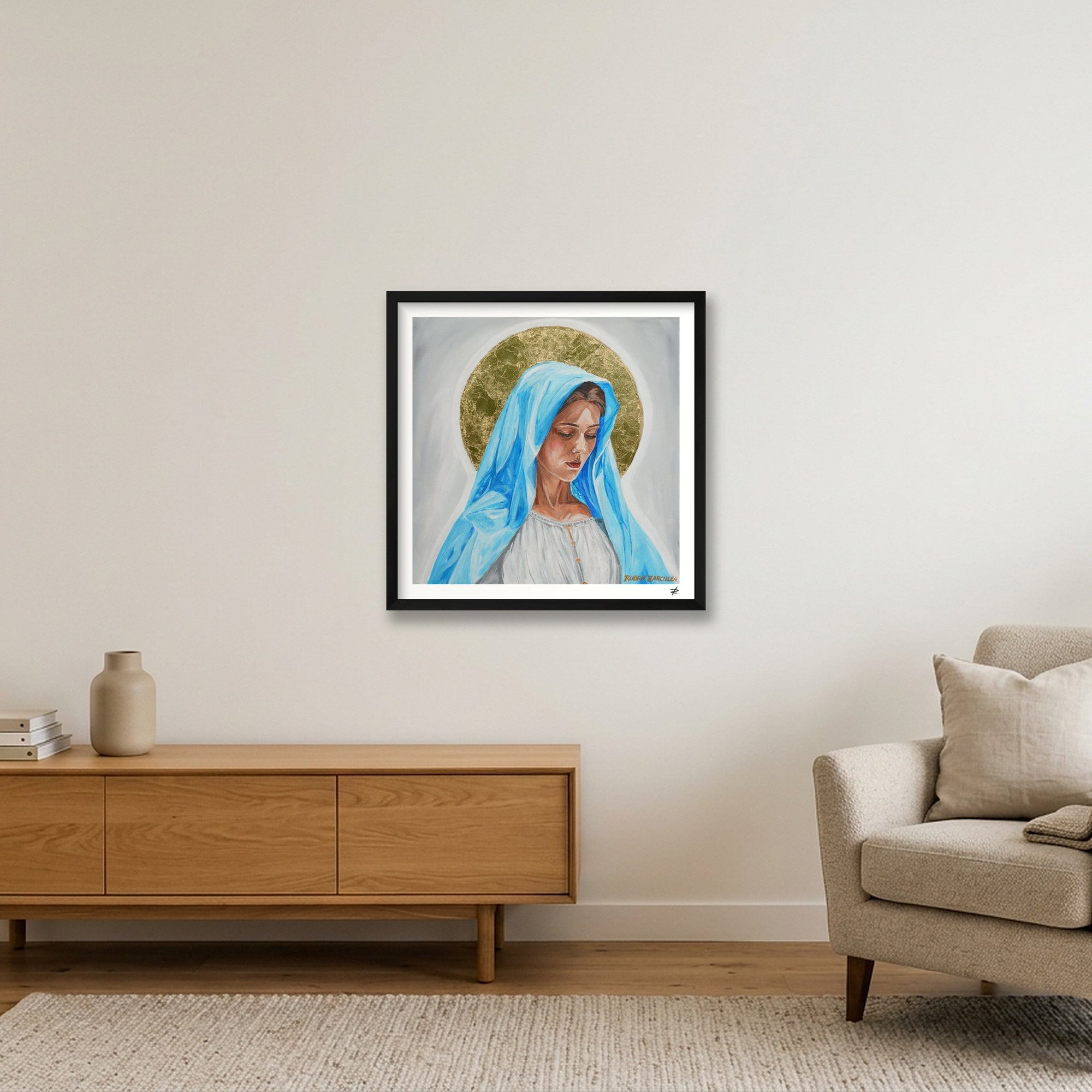 Virgin Mary in Blue — 50×50cm, 20×20" Black Frame