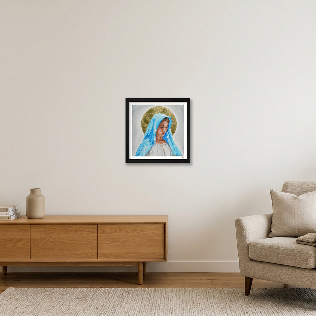 Virgin Mary in Blue — 30×30cm, 12×12" Black Frame