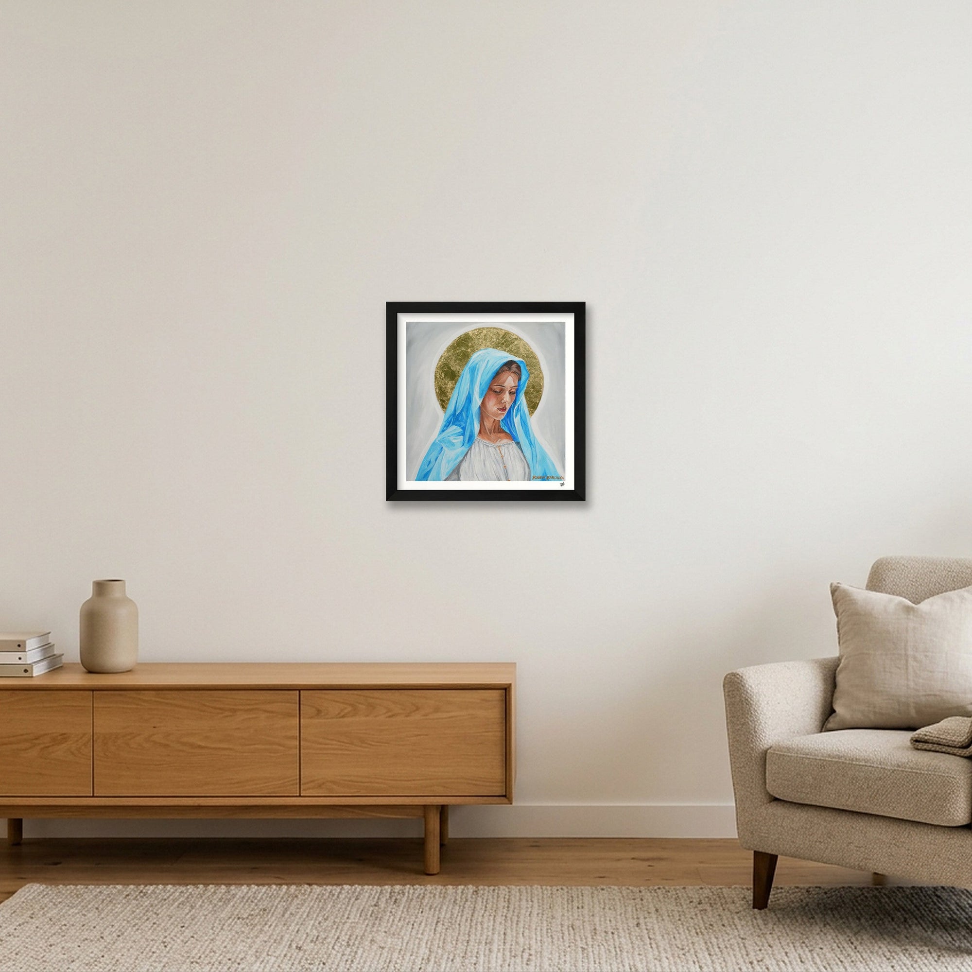 Virgin Mary in Blue — 30×30cm, 12×12" Black Frame
