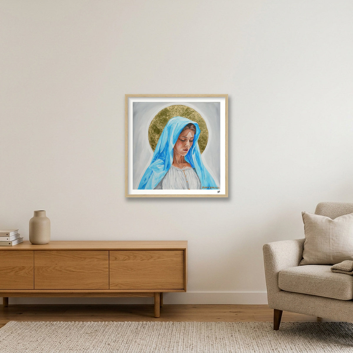 Virgin Mary in Blue — 50×50cm, 20×20" Oak Frame