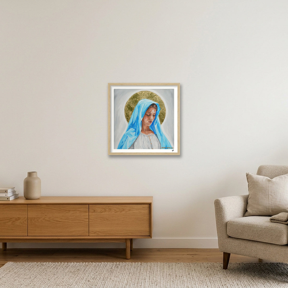 Virgin Mary in Blue — 40×40cm, 16×16" Oak Frame