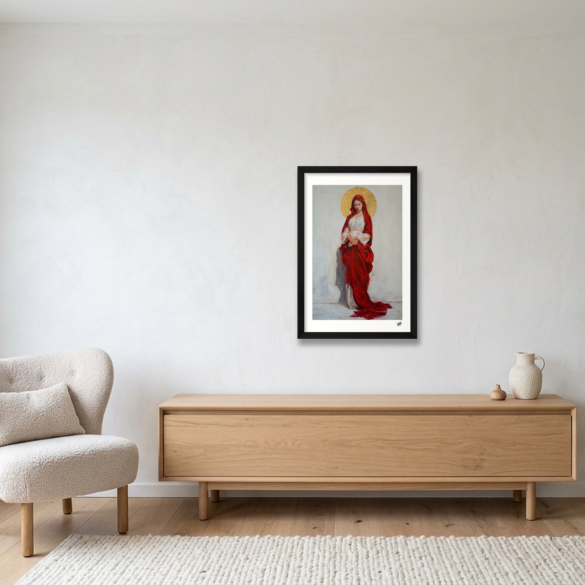 Virgin Mary in Red — 30×45cm, 12×18" Black Frame