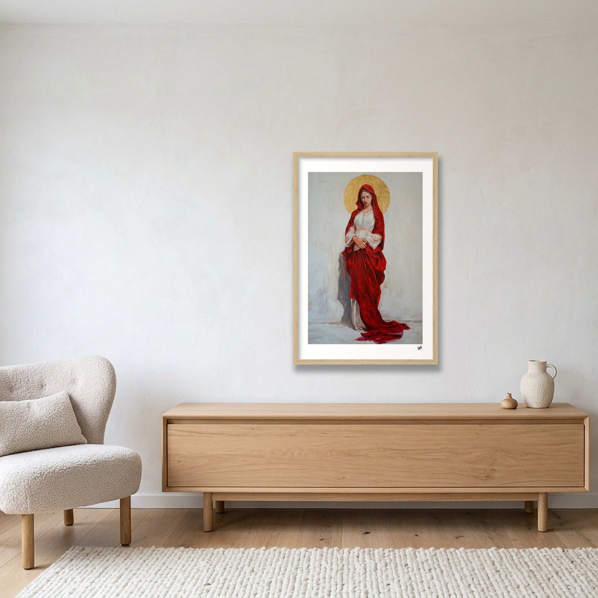Virgin Mary in Red — 40×60cm, 16×24" Oak Frame