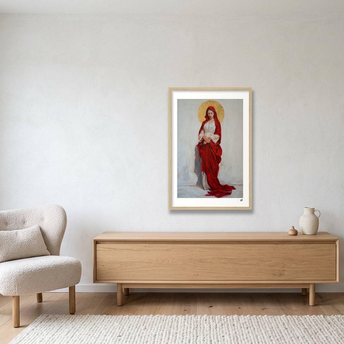 Virgin Mary in Red — 40×60cm, 16×24" Oak Frame