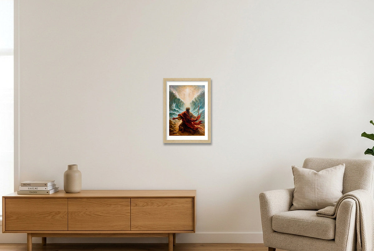 The Waters Heard His Name — A4 (21×30cm, 8×12") Oak Frame