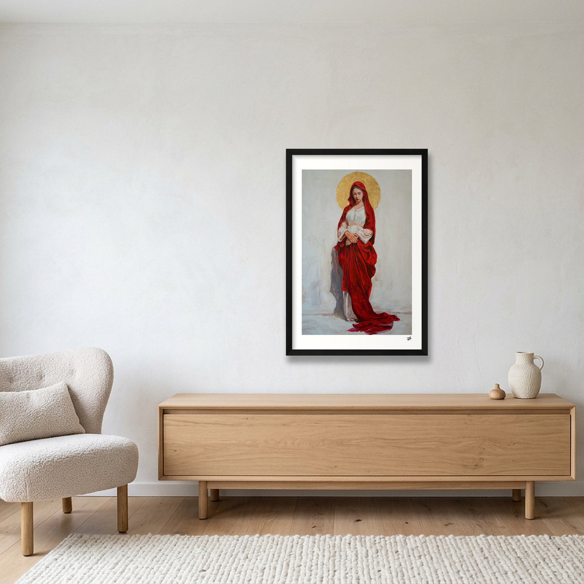 Virgin Mary in Red — 40×60cm, 16×24" Black Frame