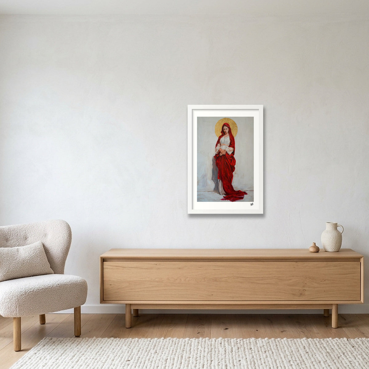 Virgin Mary in Red — 30×45cm, 12×18" White Frame